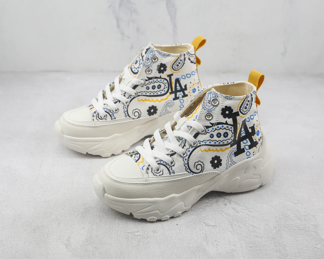 White Printed Canvas High-Top Chunky Sneaker 4