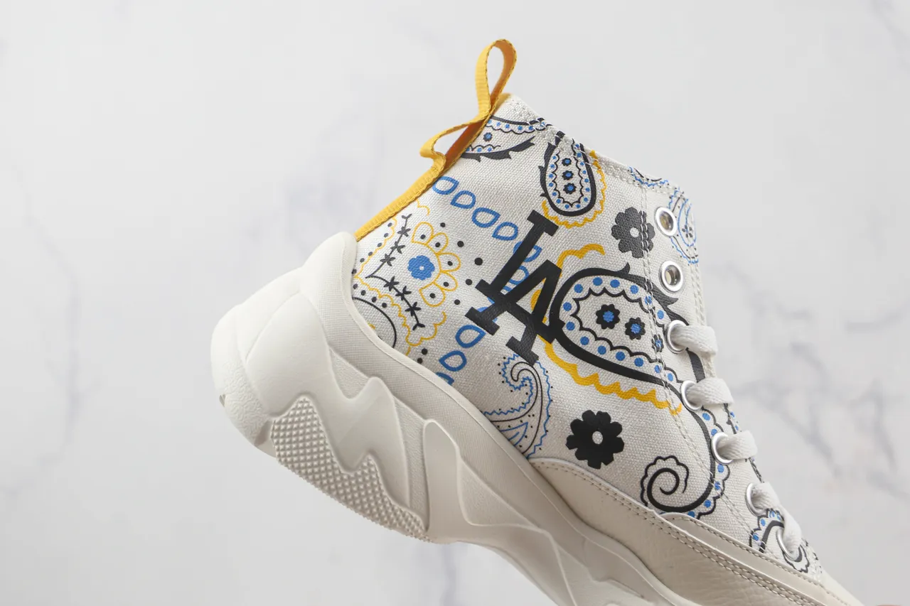 White Printed Canvas High-Top Chunky Sneaker 5