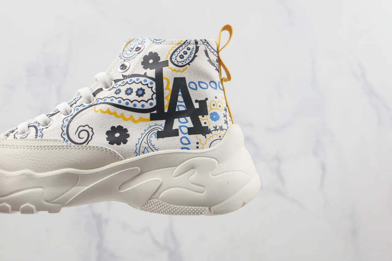 White Printed Canvas High-Top Chunky Sneaker 7