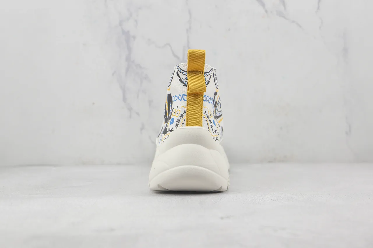 White Printed Canvas High-Top Chunky Sneaker 9