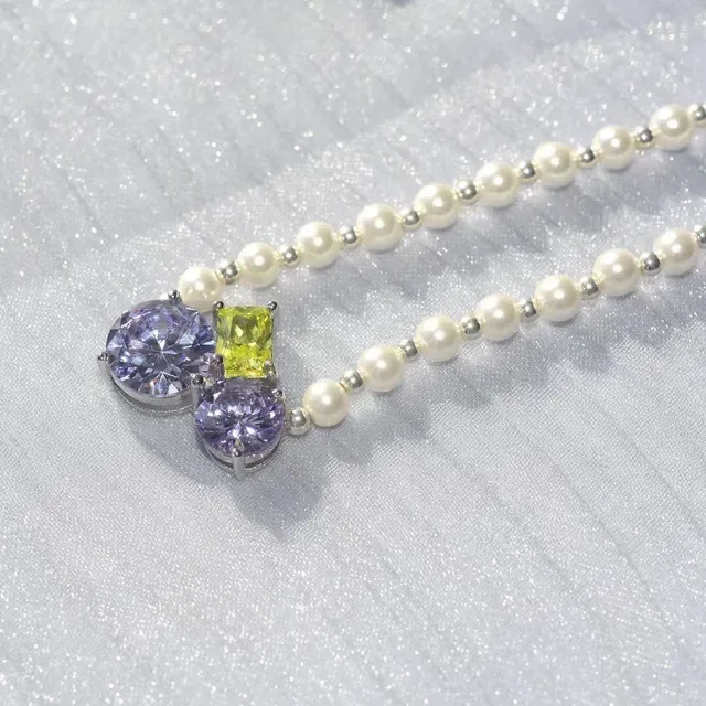 White Purple Pearl Strand Faceted Gemstone Pendant Necklace 8