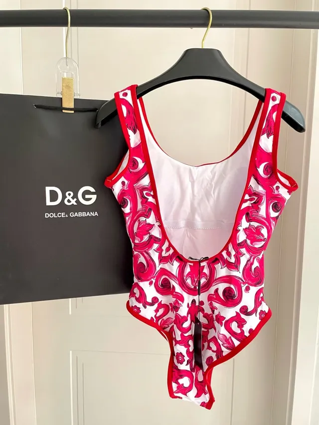 White Red Ornamental Print High-Cut Leg Swimwear 4