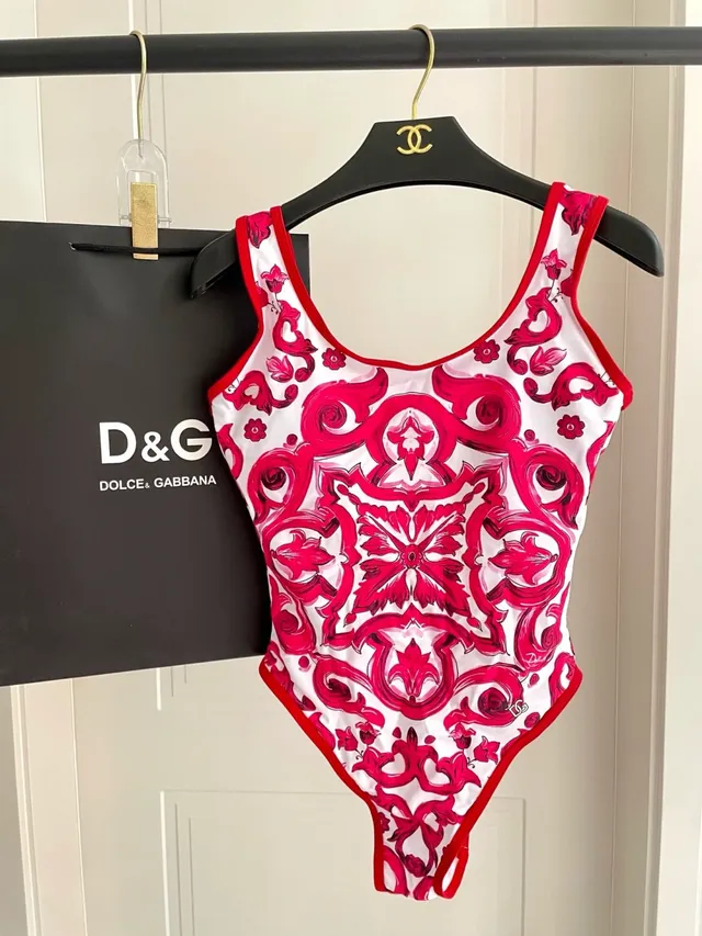 White Red Ornamental Print High-Cut Leg Swimwear 8