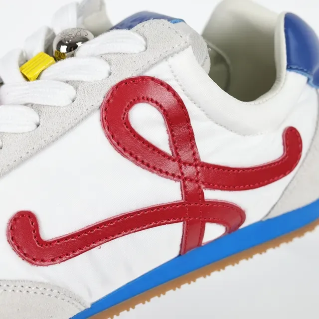 White Red Retro Runner Silhouette Embroidered Cursive Logo Sneakers 6