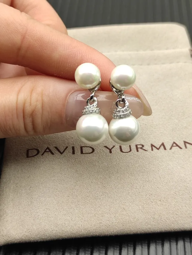 White Silver Double-Pearl Drop Setting Earrings 7