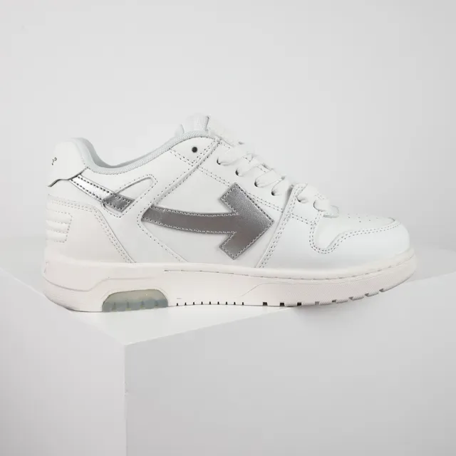 White Silver Leather Upper Metallic Arrow Logo Sneakers 7