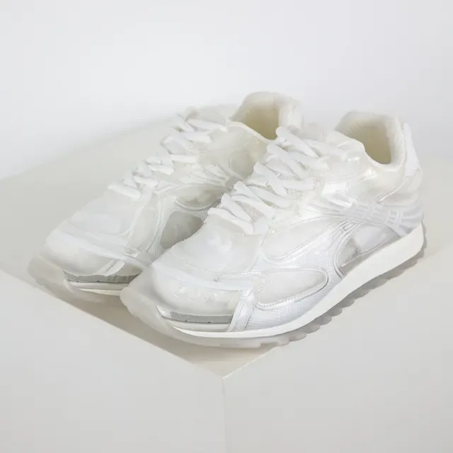 White Translucent Sole Layered Overlay Sneakers 2