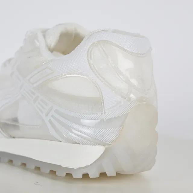 White Translucent Sole Layered Overlay Sneakers 4