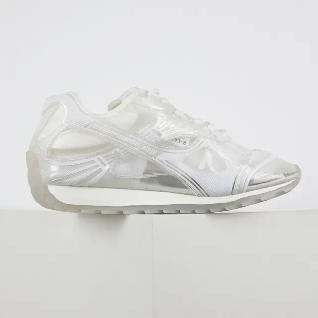 White Translucent Sole Layered Overlay Sneakers 7