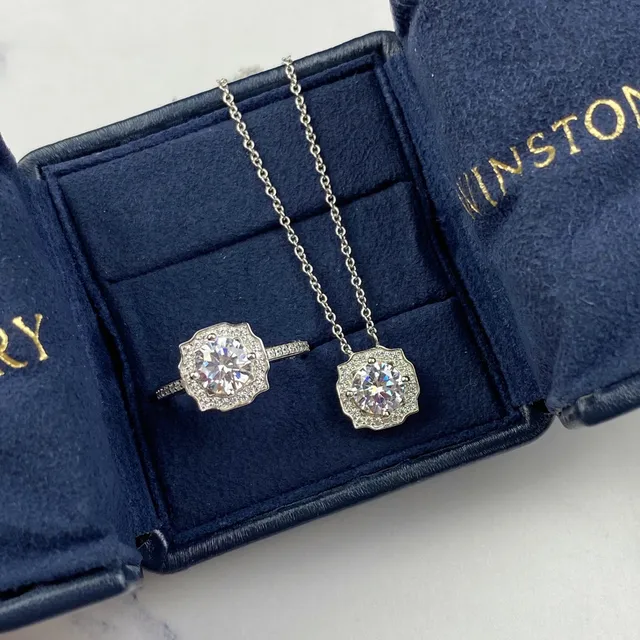 Winston Scallop Halo Pendant Necklace 3