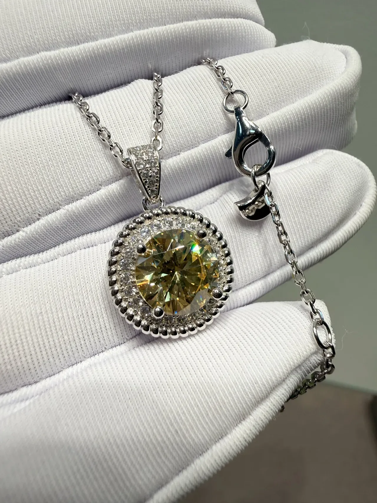Yellow Silver Halo-Set Pavé-Accented Necklace 4