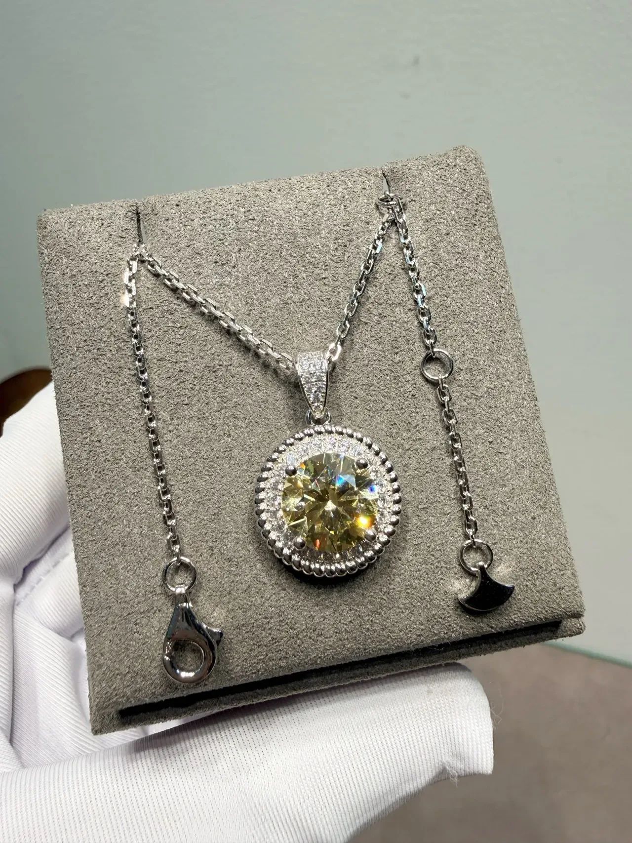 Yellow Silver Halo-Set Pavé-Accented Necklace 6