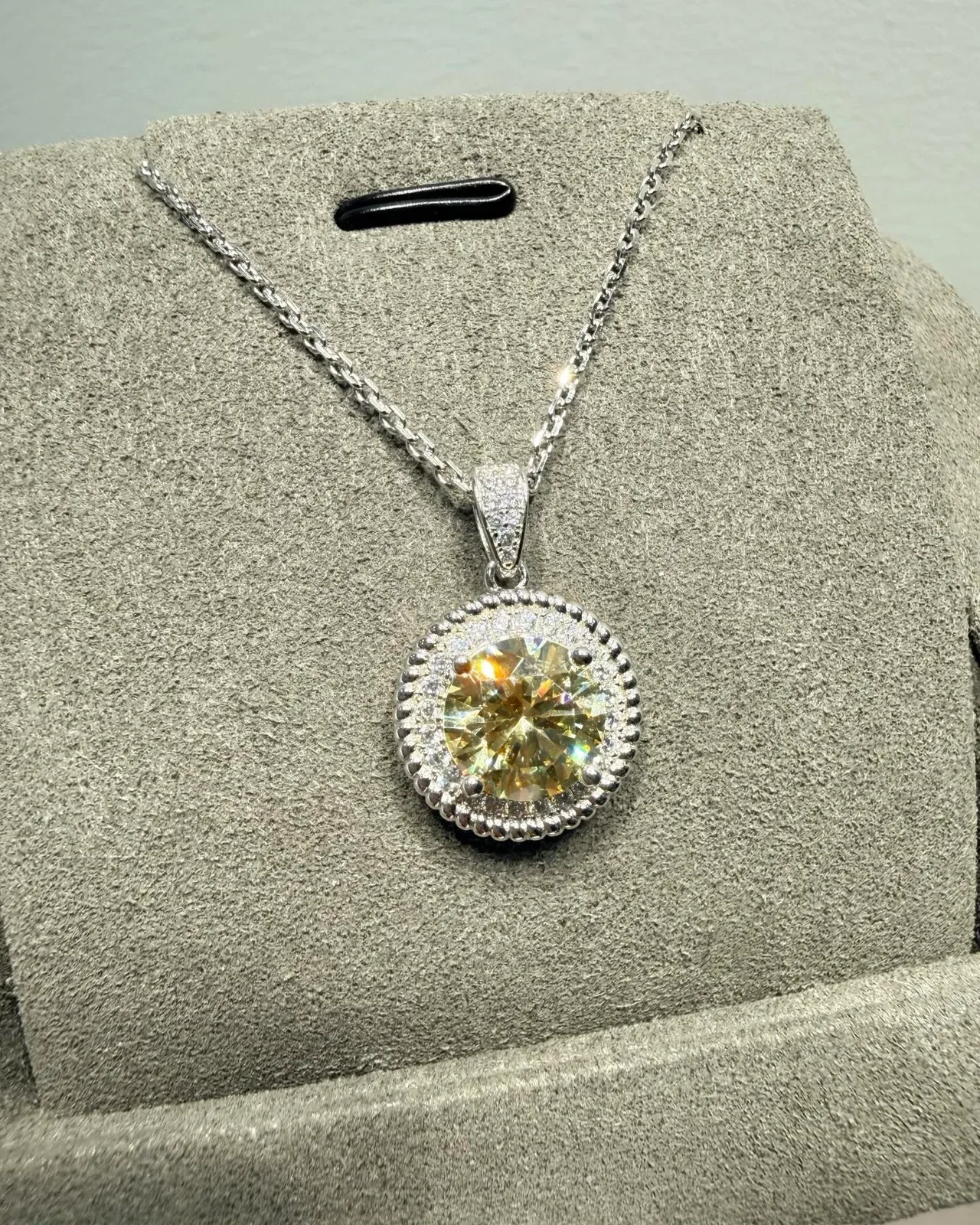 Yellow Silver Halo-Set Pavé-Accented Necklace 9