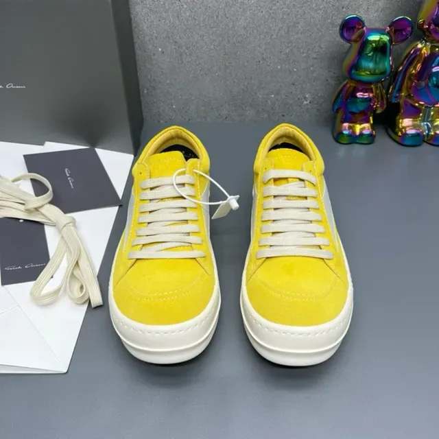 Yellow White Suede Upper Side Lightning-Bolt Panel Sneakers 9