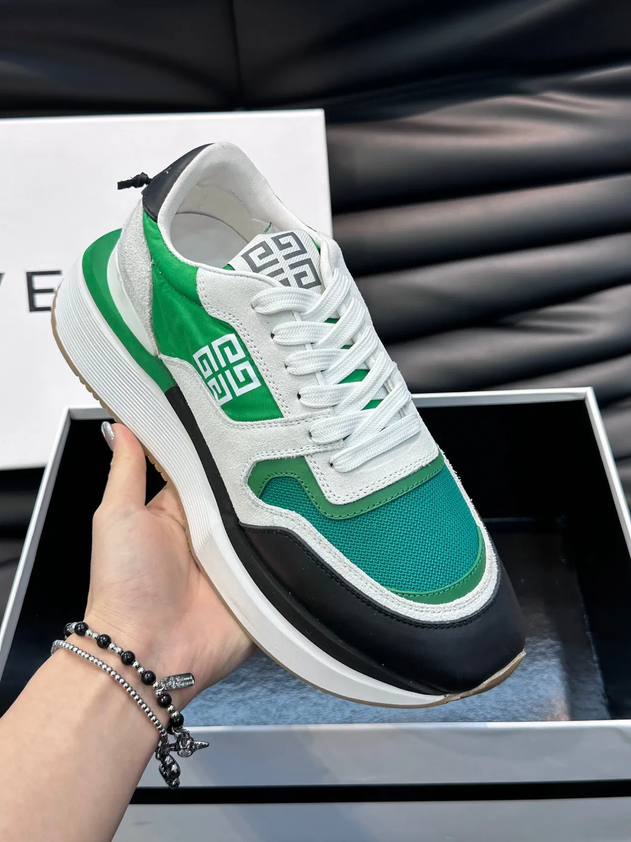 Givenchy Green White Multi-Panel Colorblock Logo-Accented Lifestyle Sneakers 1