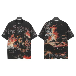 تي شيرت أسود بطبعة Godspeed Born To Ride Skull Rider
