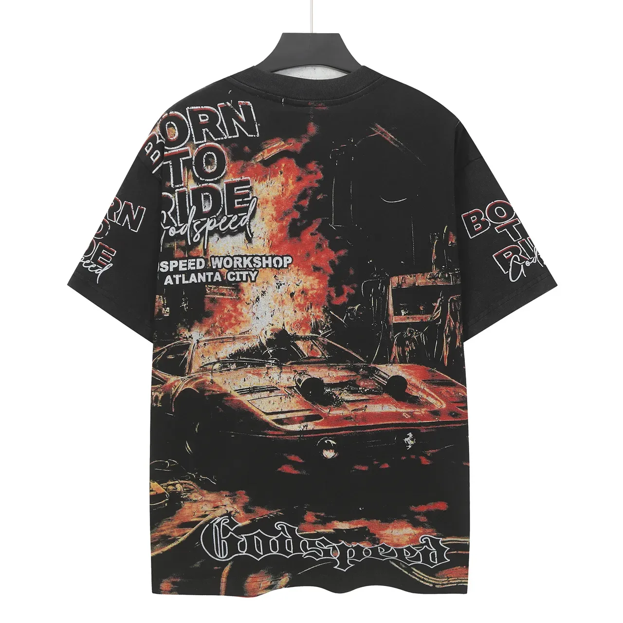 Godspeed Born To Ride Skull Rider Graphic Black T-Shirt 2