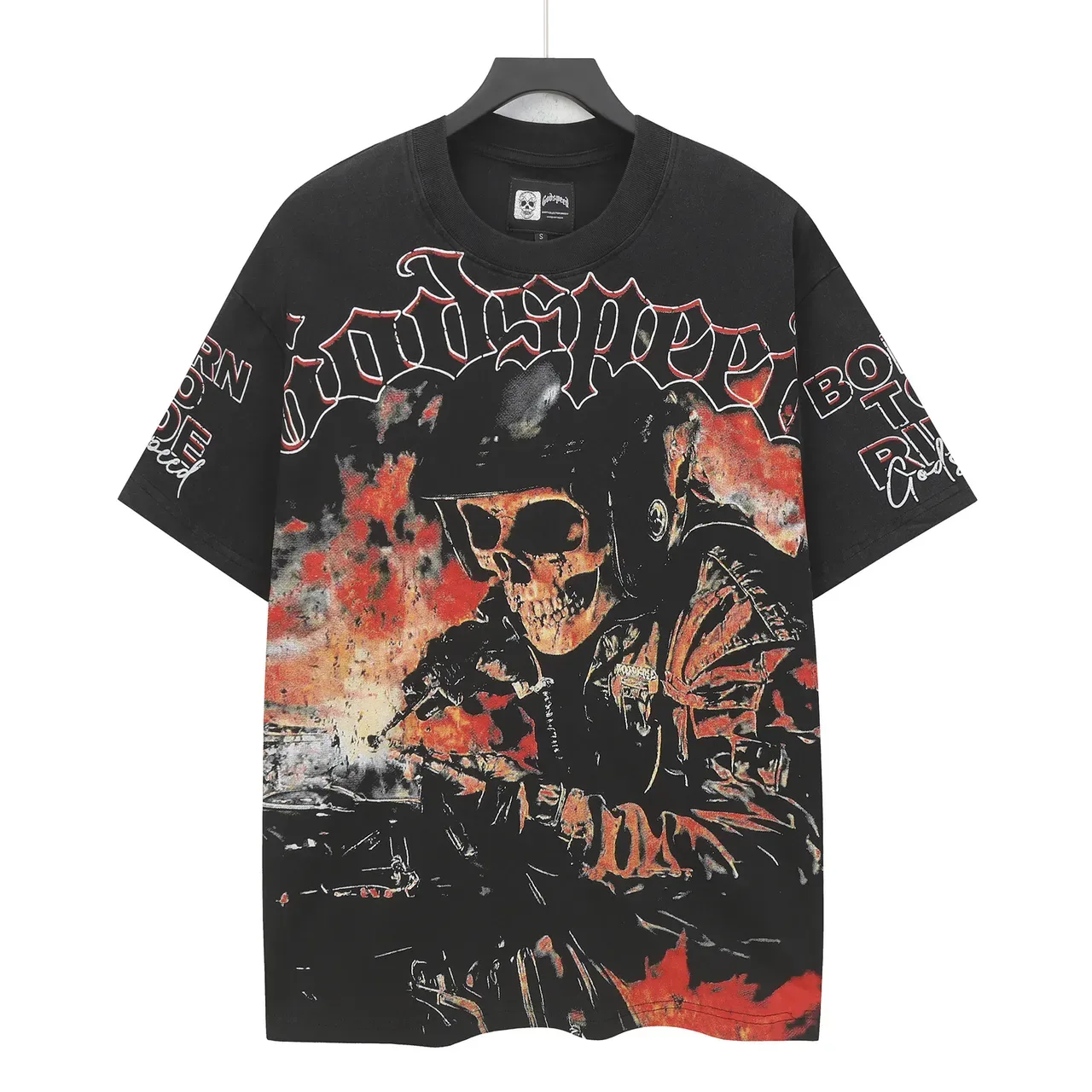Godspeed Born To Ride Skull Rider Graphic Black T-Shirt 3