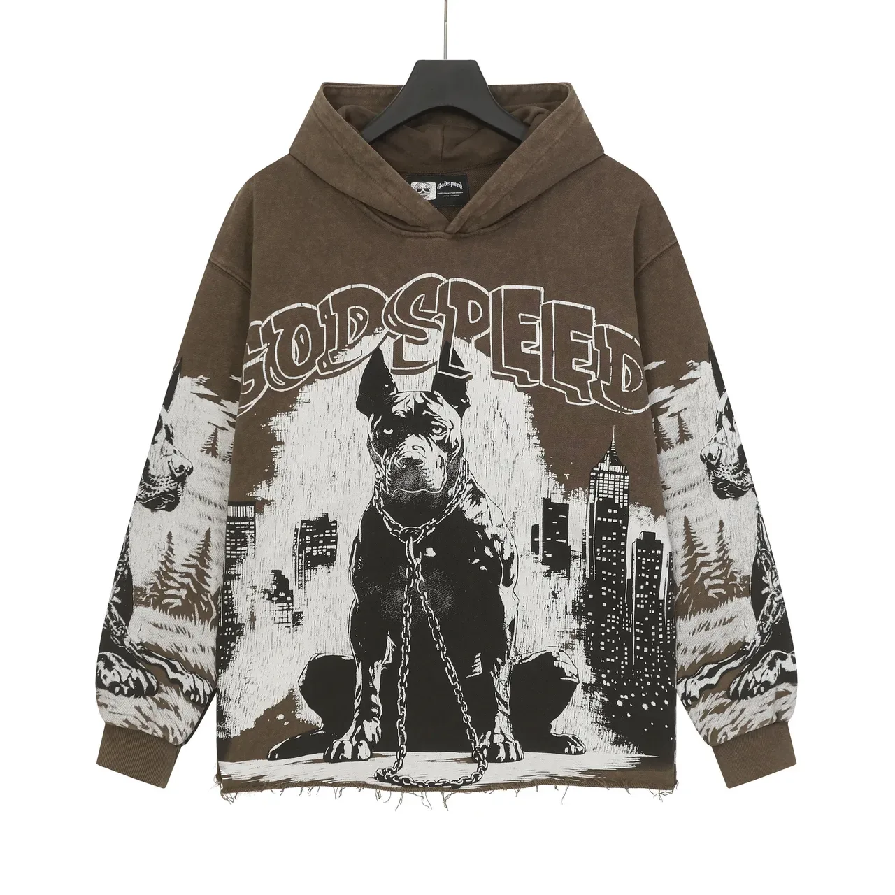 Godspeed ব্রাউন ব্ল্যাক Oversized Fit Distressed Hem হুডি 2