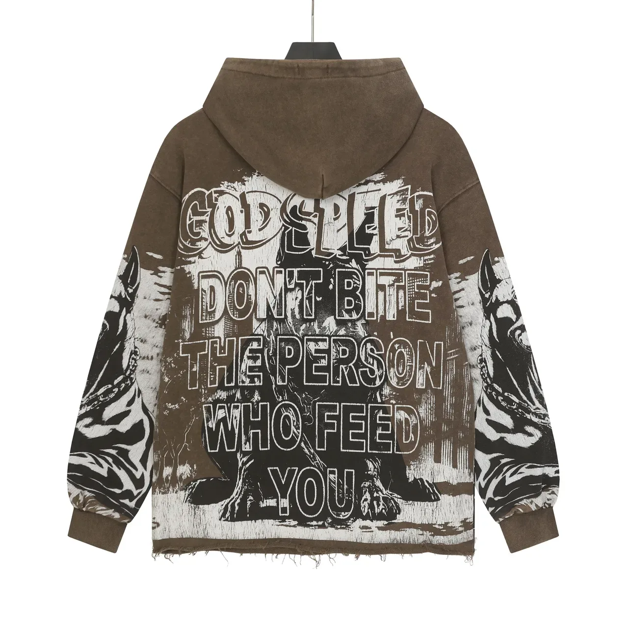 Godspeed ব্রাউন ব্ল্যাক Oversized Fit Distressed Hem হুডি 3