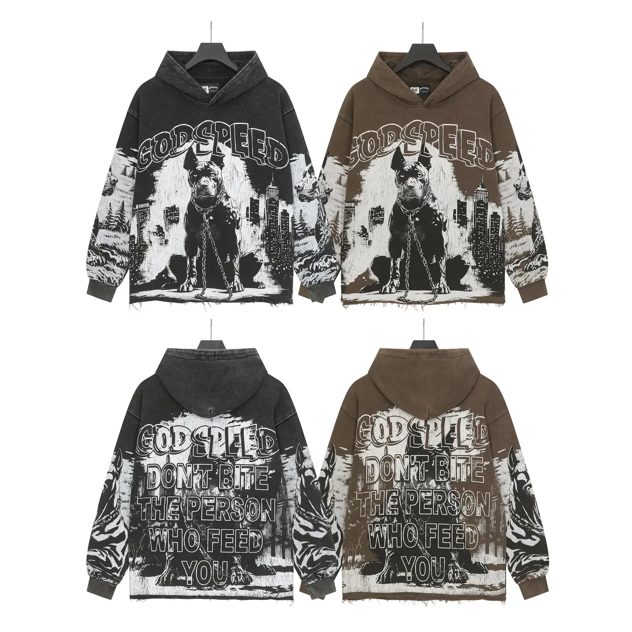 Godspeed ব্রাউন ব্ল্যাক Oversized Fit Distressed Hem হুডি 4