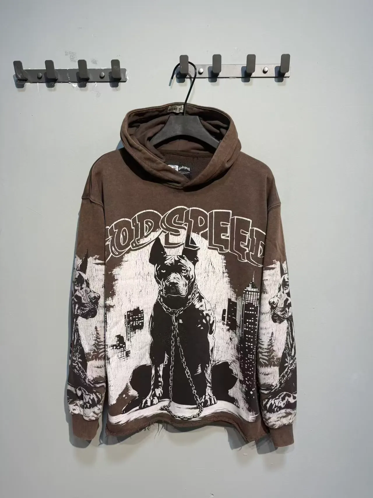 Godspeed ব্রাউন ব্ল্যাক Oversized Fit Distressed Hem হুডি 6