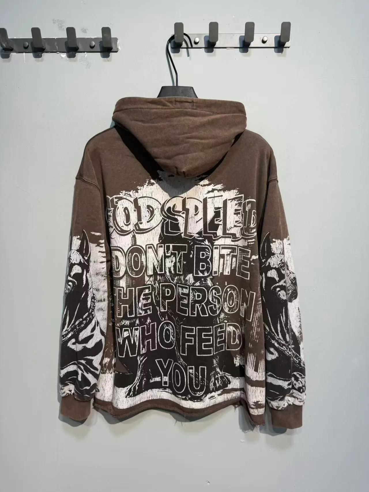 Godspeed ব্রাউন ব্ল্যাক Oversized Fit Distressed Hem হুডি 7