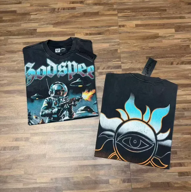 Godspeed Distressed Black Full-Print Sci-Fi Graphic T-Shirt 3
