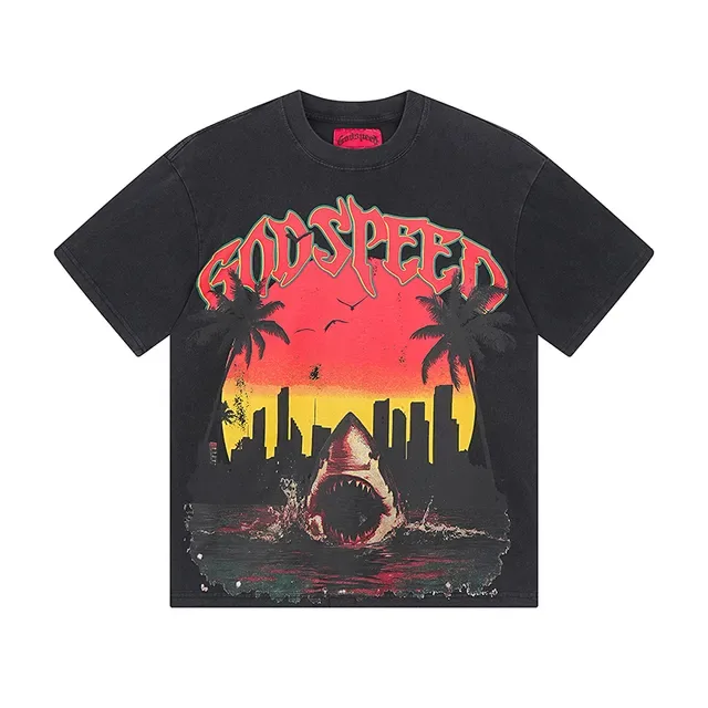 تي شيرت Godspeed أسود أوفرسايز بطباعة جرافيك 2