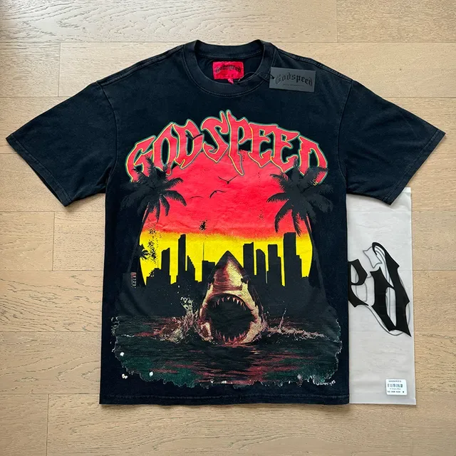 تي شيرت Godspeed أسود أوفرسايز بطباعة جرافيك 6
