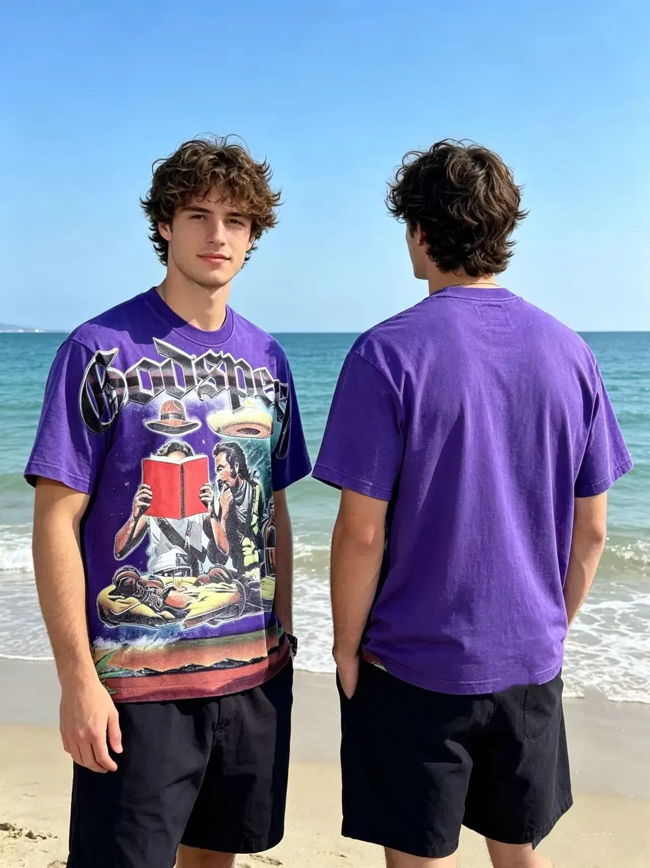 Godspeed Graphic Print Purple Oversized T-Shirt 2