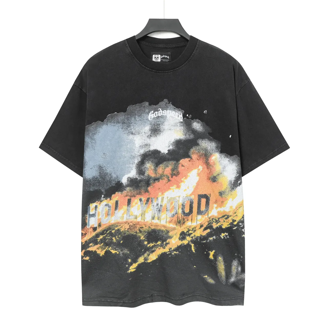 Godspeed Hollywood Fire গ্রাফিক ওভারসাইজড কালো টি-শার্ট 2