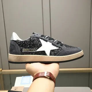 Golden Goose Ball Star Black Glitter and Gray Suede Lifestyle Sneakers