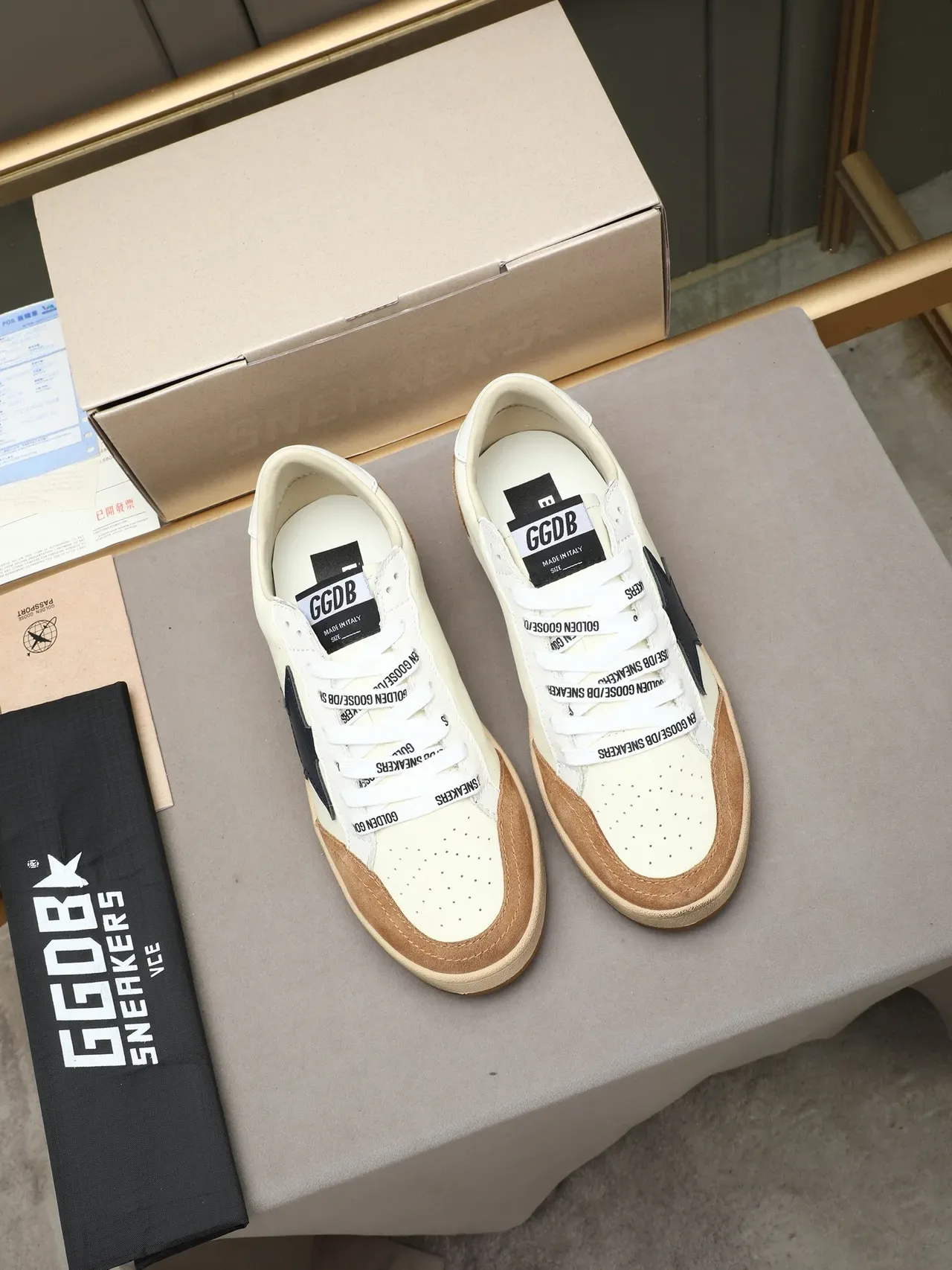Golden Goose Ballstar White Tan Navy Star Lifestyle Sneakers 2
