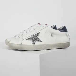 Golden Goose Super-Star 破损白皮革闪光星星生活方式运动鞋