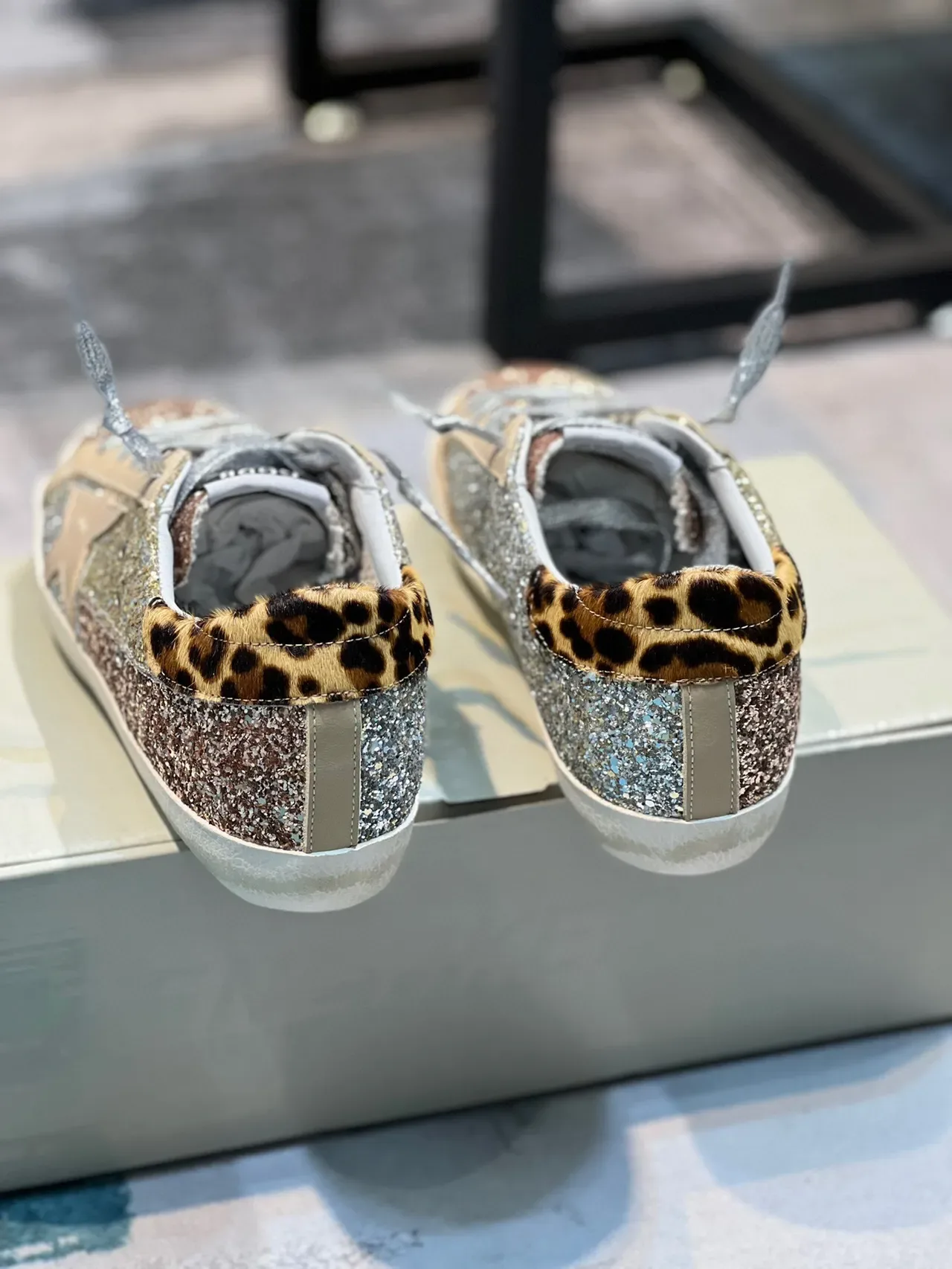 Golden Goose Superstar Glitter and Leopard Lifestyle Sneakers 8