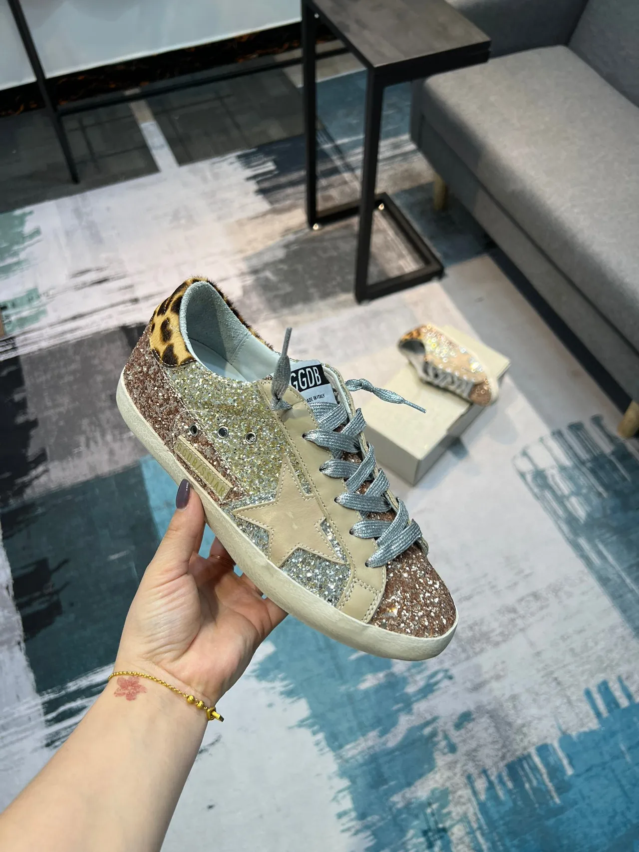 Golden Goose Superstar Glitter and Leopard Lifestyle Sneakers 5