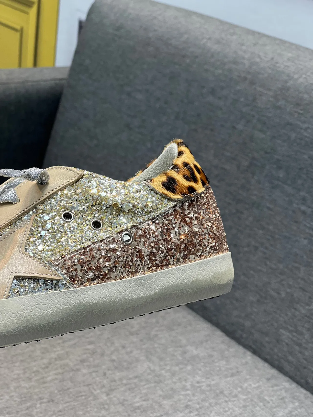 Golden Goose Superstar Glitter and Leopard Lifestyle Sneakers 6