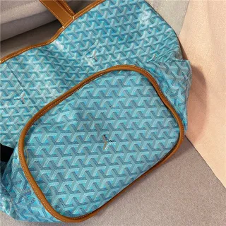 Goyard Beige Blue Canvas Body Tan Leather Trim Tote Bag 2