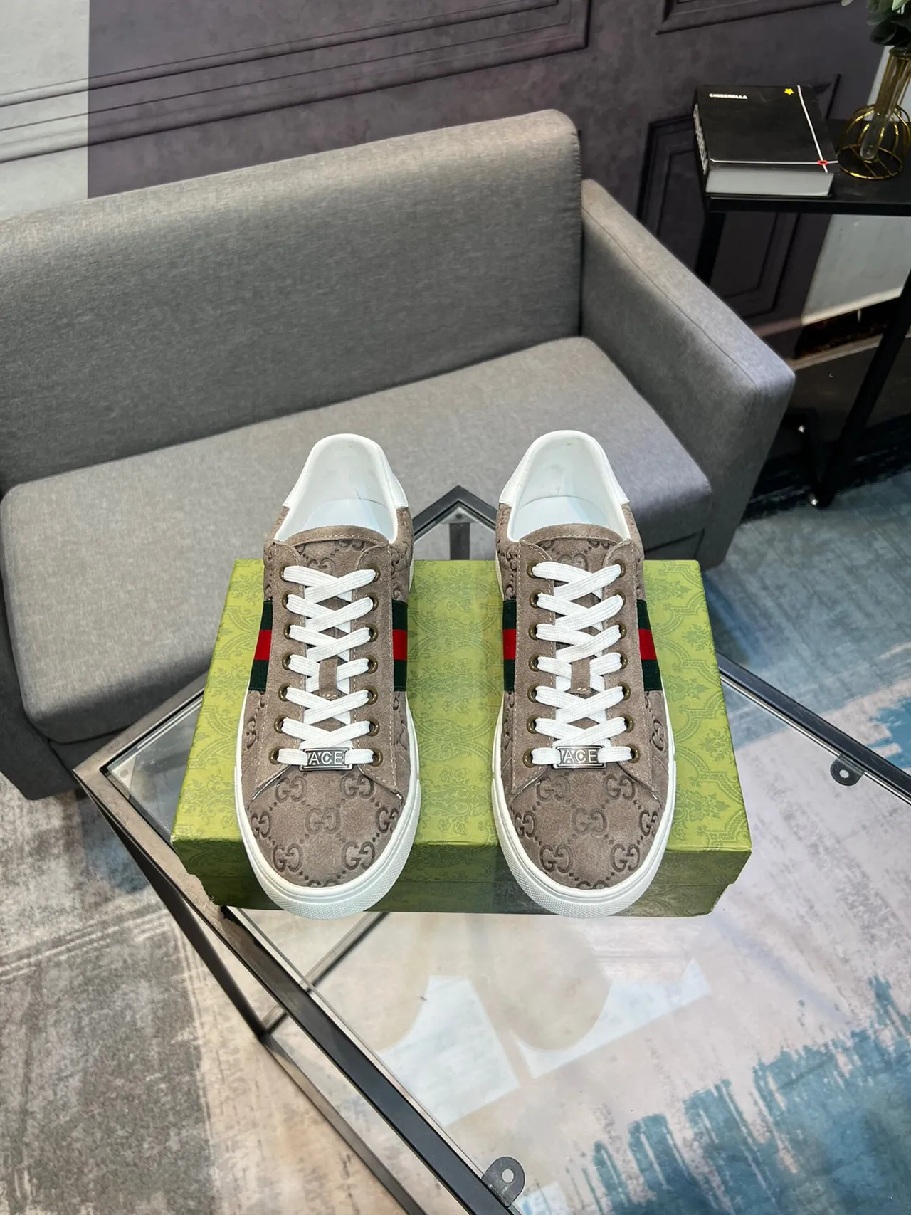 Gucci Ace Beige Suede Green-Red Web Lifestyle Sneakers 2