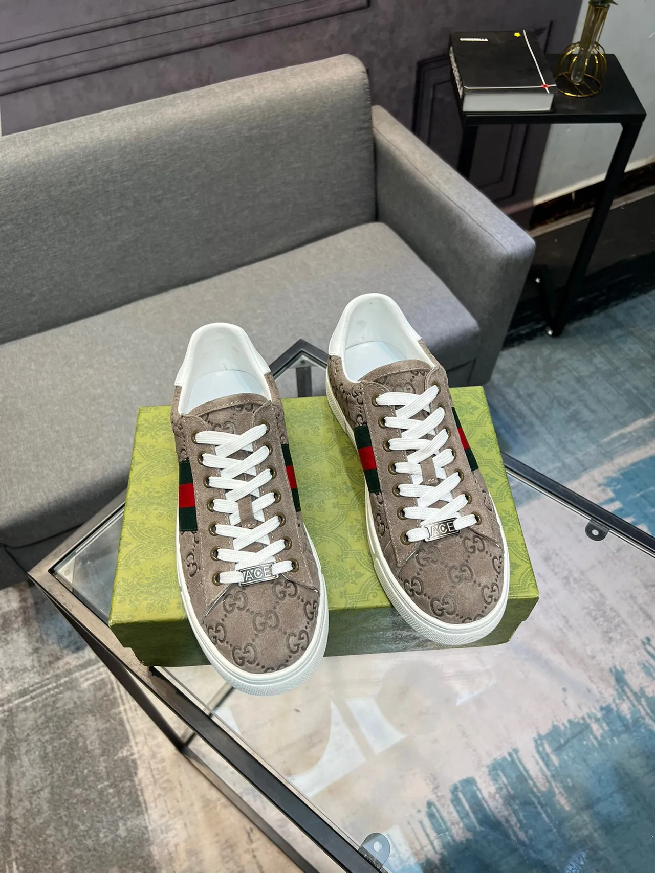 Gucci Ace Beige Suede Green-Red Web Lifestyle Sneakers 5