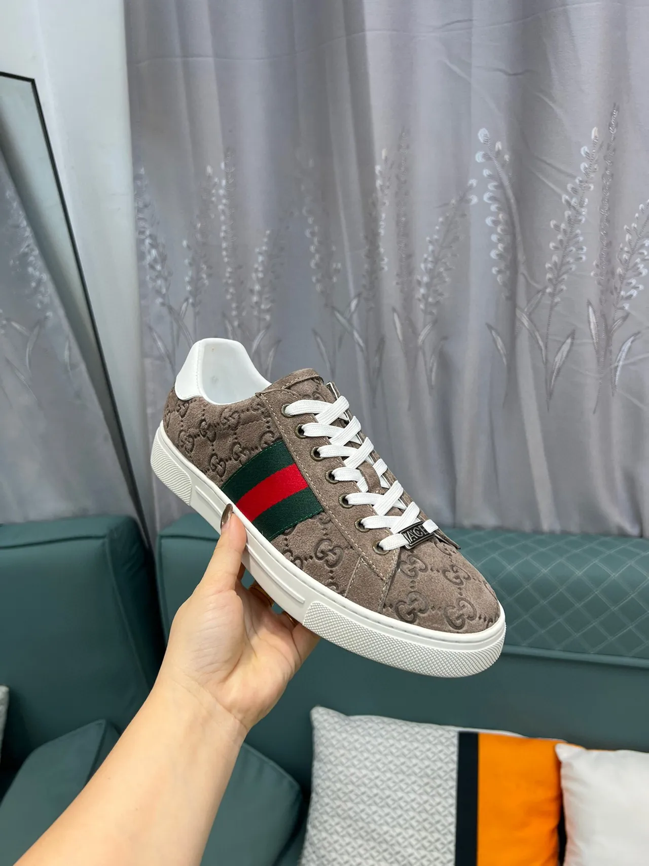 Gucci Ace Beige Suede Green-Red Web Lifestyle Sneakers 6