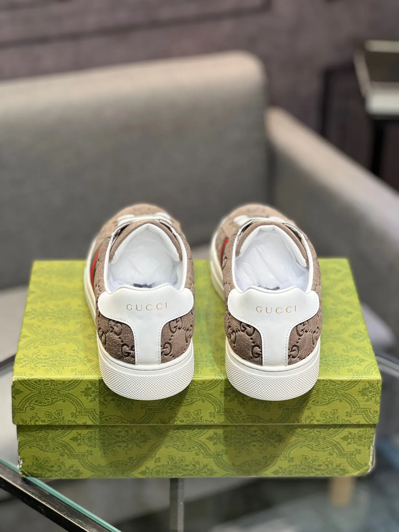 Gucci Ace Beige Suede Green-Red Web Lifestyle Sneakers 8