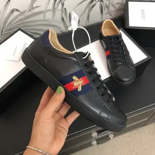 Gucci Ace Black Leather Web Stripe Bee Lifestyle Sneakers