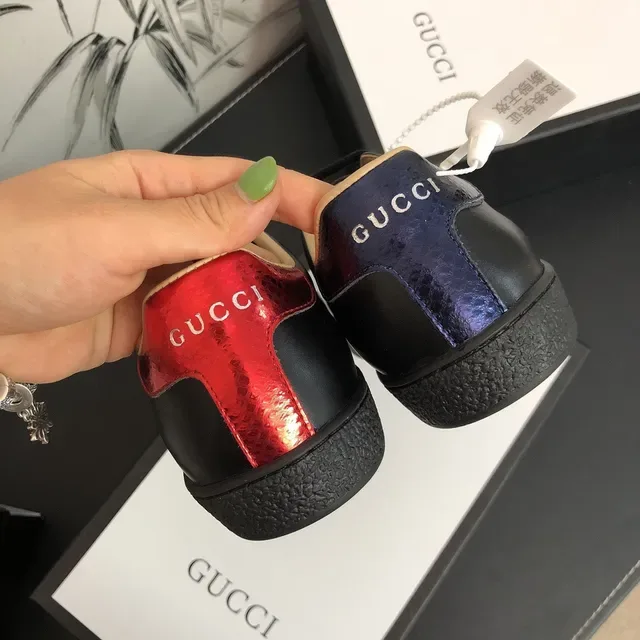 Gucci Ace Black Leather Web Stripe Bee Lifestyle Sneakers 3