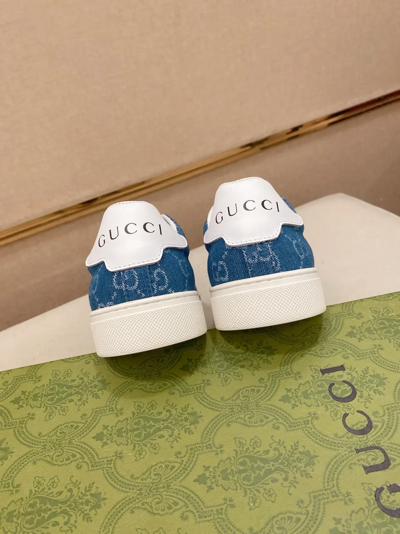 Gucci Ace Tênis Lifestyle Azul GG Monogram Denim Web Stripe 3