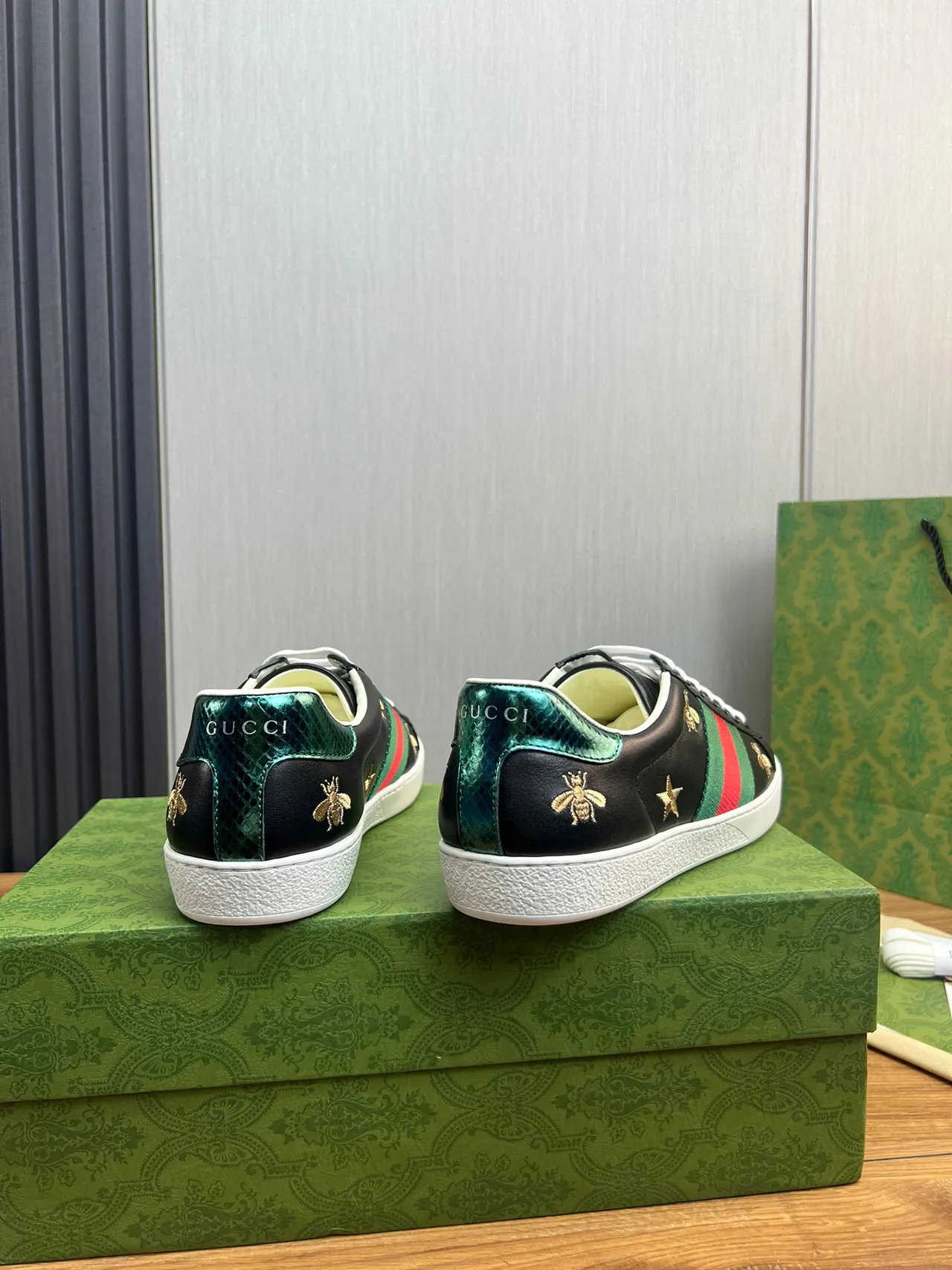 Gucci Ace Embroidered Bee and Star Black Lifestyle Sneakers 4
