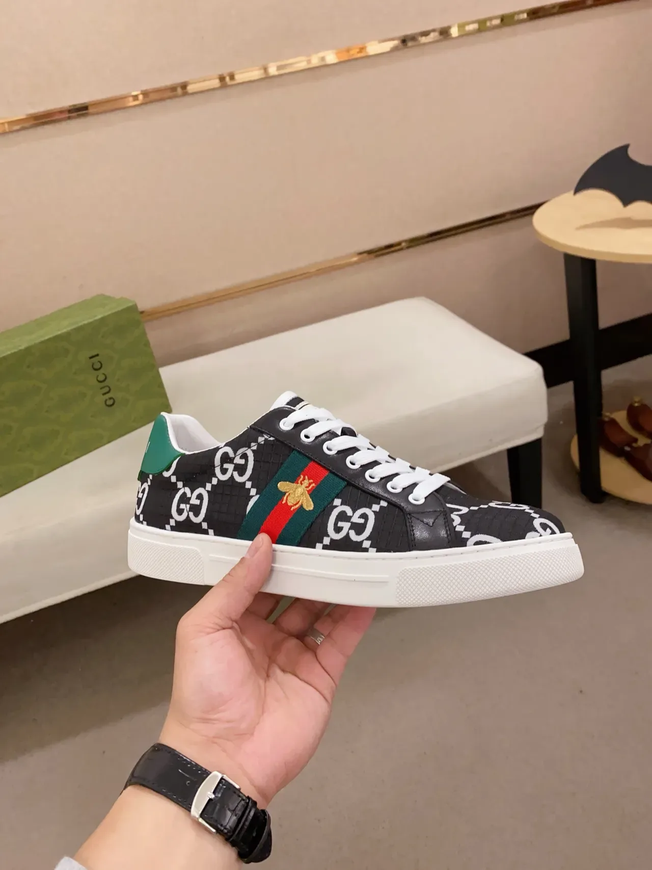 Gucci Ace GG Monogram Web Stripe Bee Lifestyle Sneakers 5