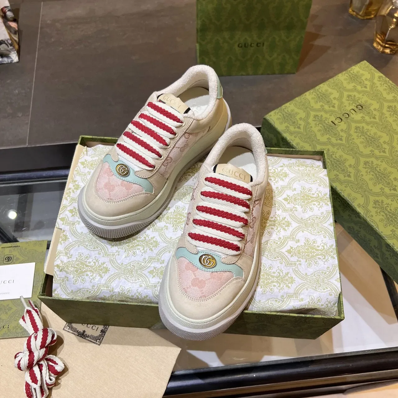 Gucci Ace Pink and Beige GG Jacquard Lifestyle Sneakers 5