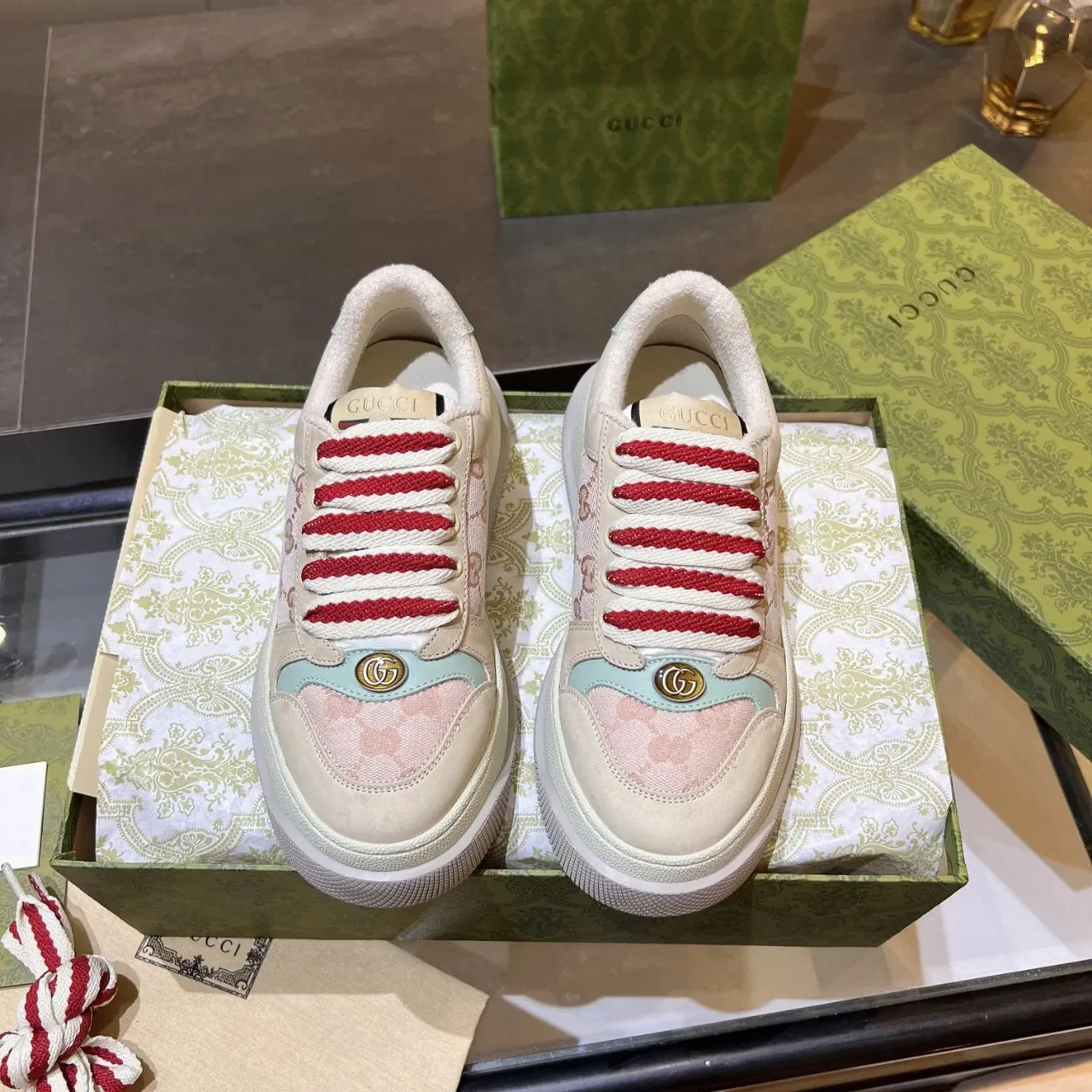 Gucci Ace Pink and Beige GG Jacquard Lifestyle Sneakers 7